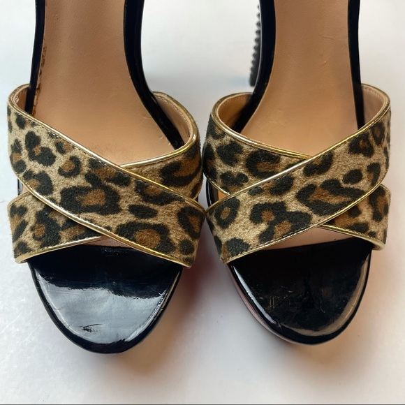 Nine & Co Cheetah Print Open Toe Spiked Stripper Heels - Picture 2 of 14
